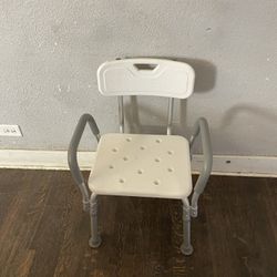 Shower Chair with Back and Padded Arms, Adjustable Height Bath Stool with Nonslip Feet