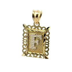 Woman’s Ladies 10k Yellow Gold Square Framed Initial F Charm Pendant For Necklace GP3107744