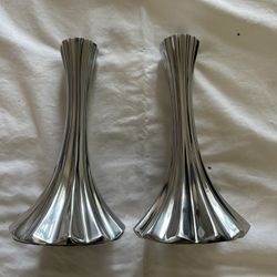 9” Silver Metal Heavy Candlestick Holders 