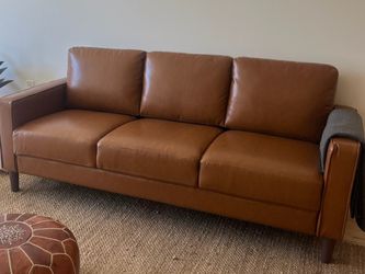 Sleek Caramel Sofa
