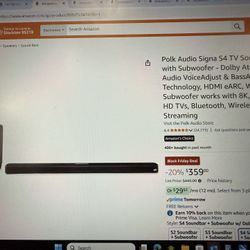 Polk Audio Signa S4 TV Sound Bar with Subwoofer - Dolby Atmos Audio VoiceAdjust & BassAdjust Technology, HDMI eARC, Wireless 