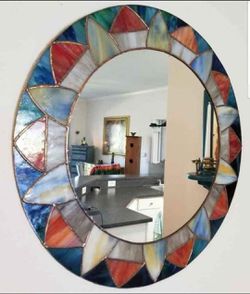 22" Stained Glass Wall Art Sunburst Mirror