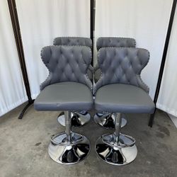 🪑🔥 LUXURY GRAY FAUX LEATHER SWIVEL BAR STOOLS — MODERN & ELEGANT STYLE 💎  