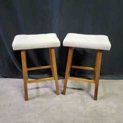 Backless Saddle Seat Fabric Upholstered Bar Stool Set of 2