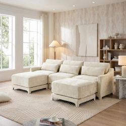 Midtown 106" Modular Chenille Fabric U-shaped Sectional Sofa with 2 Movable Ottomans