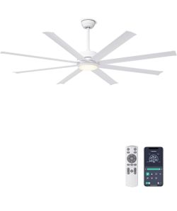 72" White Industrial Ceiling Fan with Light for Patio, Living Room $115
