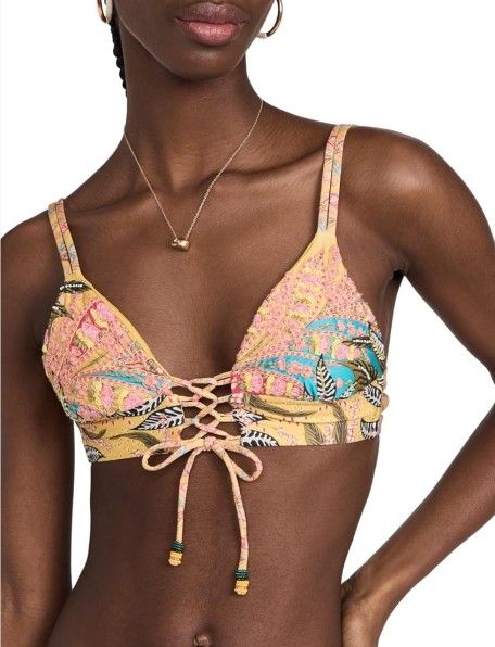 NWT! Agua Bendita Mia Lula Bikini Top with Floral Embroidery and Beaded Accents