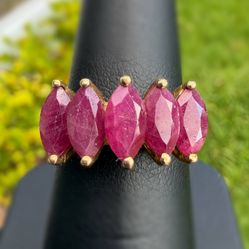 Art Deco Jewelry 10k yellow gold 1.50CTW dyed ruby spike Ring sz 7.00