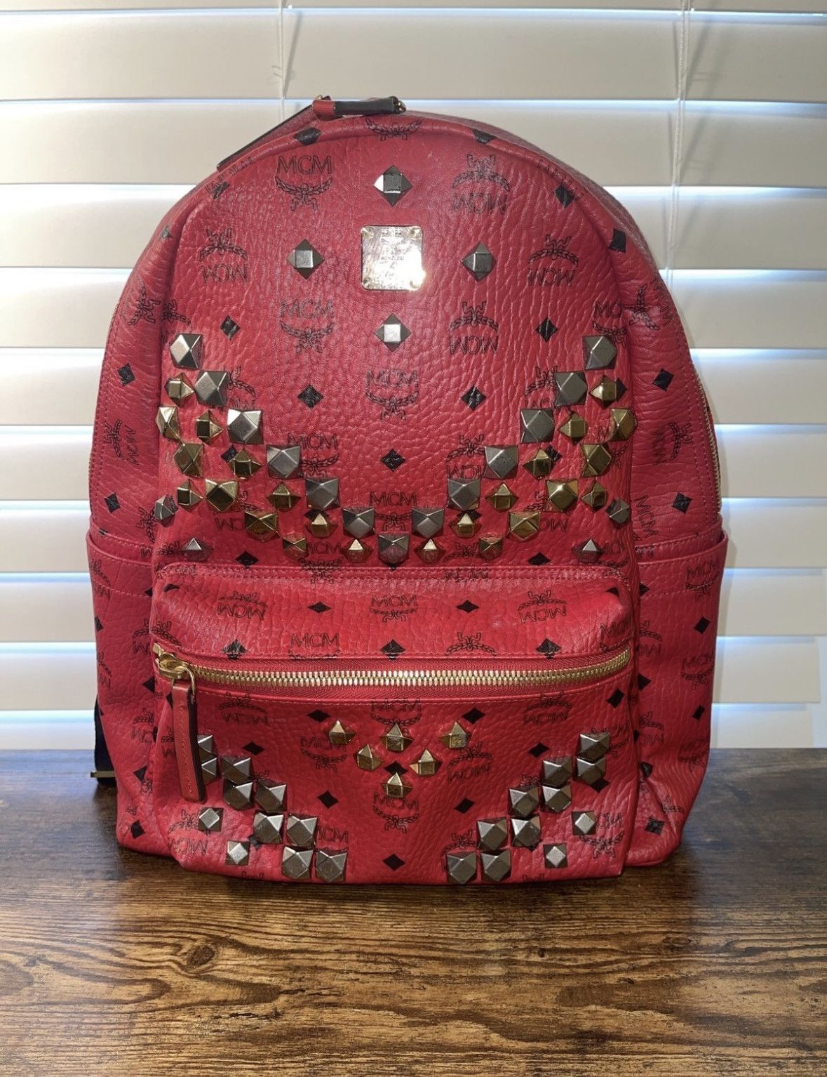 Red Studded MCM Backpack