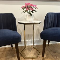 World Market White Marble And Gold Metal Hexagon Side Table