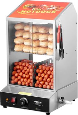 VEVOR Hot Dog Machine, 36 L, 2-Tier Hot Dog Steamer for 200 Hotdogs & 42 Buns, 1200W Electric Bun Warmer Cooker with Rotary Knob Temp Display