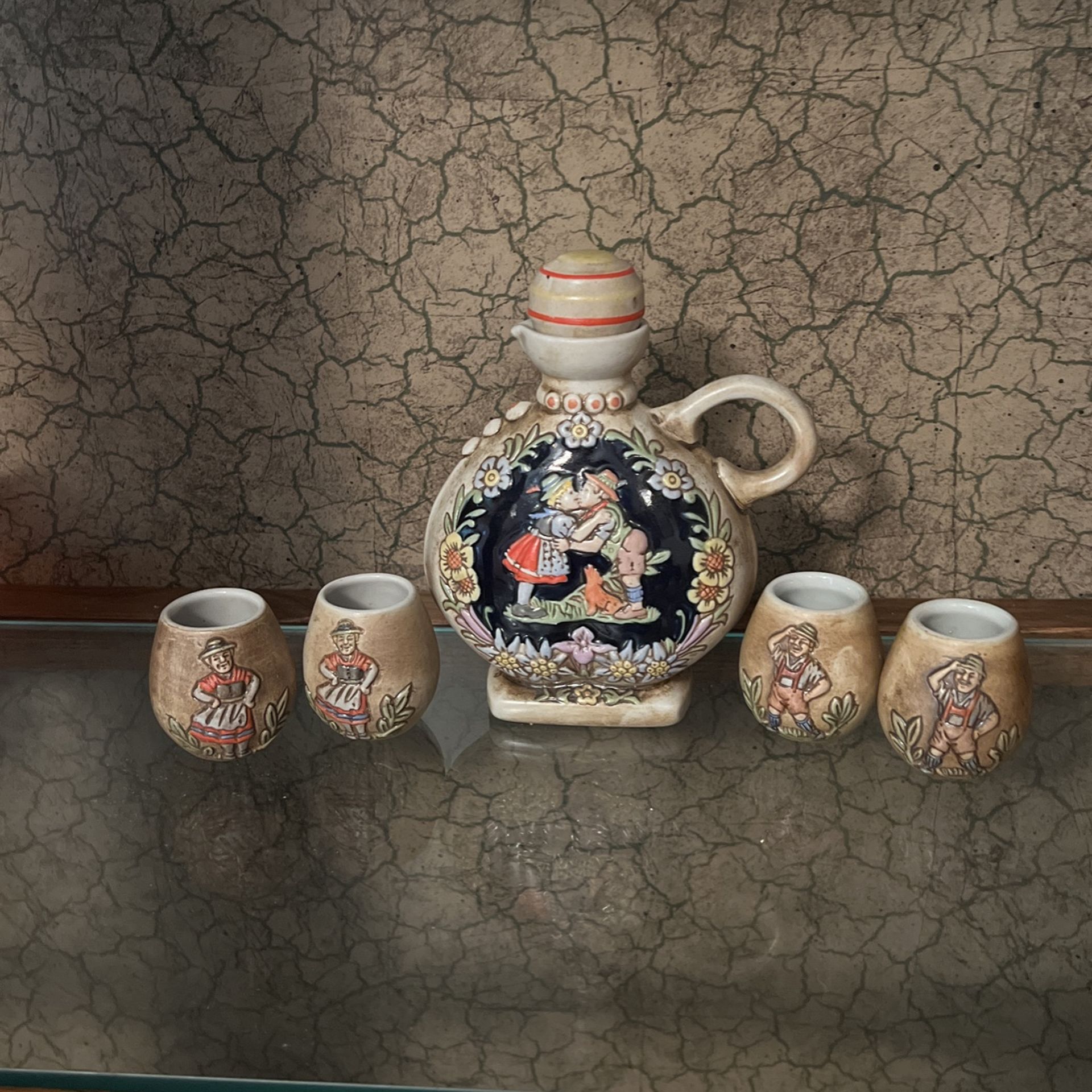 Vintage Ceramarte Brazil German Wine Set Pitcher & 4 Cups