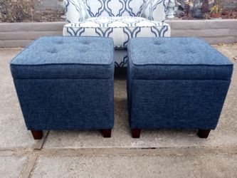 SET OF 2 NAVY BLUE TUFTED STORAGE OTTOMANS