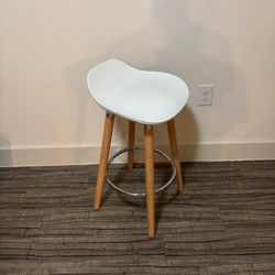 Modern White Bar Stool - Wooden Legs