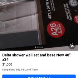 DELTA SHOWER WALL SET WITH BASE NEW 48"X34
