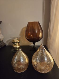 Beautiful Lighting Decor Huge Amber Glass Vase/Candle Holder 