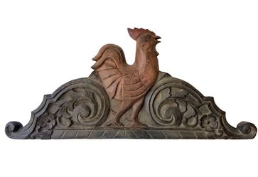 Vintage Carved Wood Pediment Rooster Wall Hanging 30x14x1”