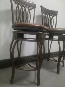 Swivel Bar Stools with Brown Cushioned Seats – Set of 2