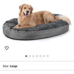 Luxury Faux Fur Dog Bed Orthopedic Memory Foam Fluffy Pets Cats Lounger with Removable Washable Cover (Large, Grey)