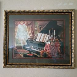 AMAZING GRACE FRAMED ART PRINT BY J. GIBSON, GOLD FRAME, Piano Painting