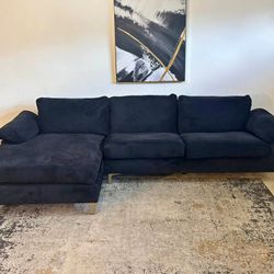 Black Velvet 3-Seater Sectional Sofa