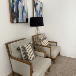 Two Fabric And Wood Trim Accent Chairs 