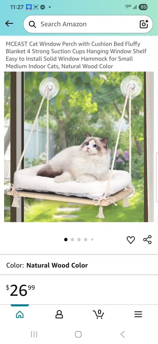 Cat Window Perch with Cushion Bed Fluffy Blanket 4 Strong Suction Cups Hanging Window Shelf Easy to Install Solid Window Hammock for Small Medium Indo