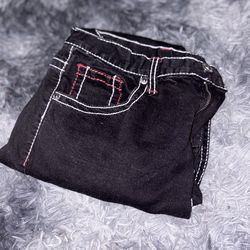 True Luck black jeans with red stitching Size 34" #denim