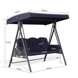 Outdoor Porch Swing with Stand, 3-seat Swing Chair
