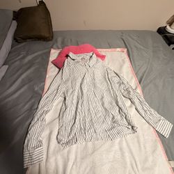 Camisa De Mujer Color Balcón Con Rallas Negras Talla L