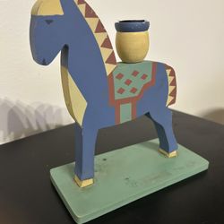 Vintage Wood Horse Candlestick 