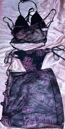 4-Piece Dragon Print Bikini Set with Mesh Coverups