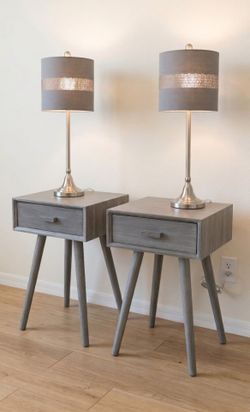 Set of 2 Modern Nightstand with  2 Matching Lamps