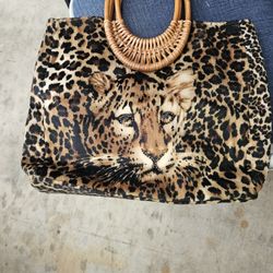 CEE KLEIN FAUX FUR LEOPARD PRINT TOTE BAG