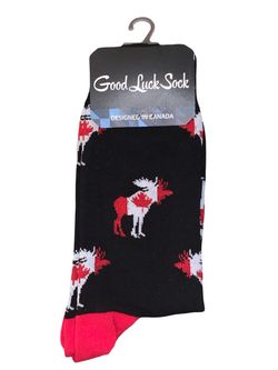 Good Luck Sock Maple Leaf Moose Pattern Adult Shoe Size 7-12 NWT