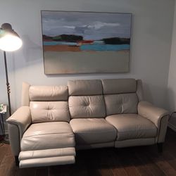 Beige Leather Torino Reclining Power Soda With USB  Ports