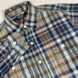 Polo Ralph Lauren Men’s Medium Plaid Double Front Pocket Long Sleeve Camp Shirt