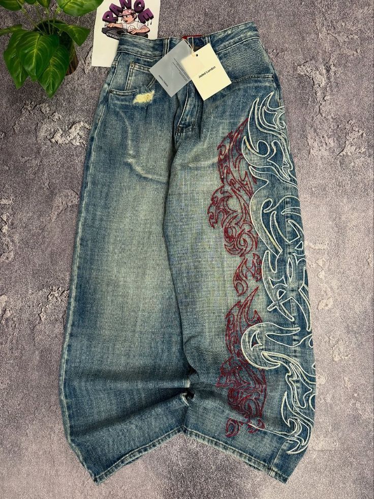 Y2K Rock Embroidered Baggy Jeans