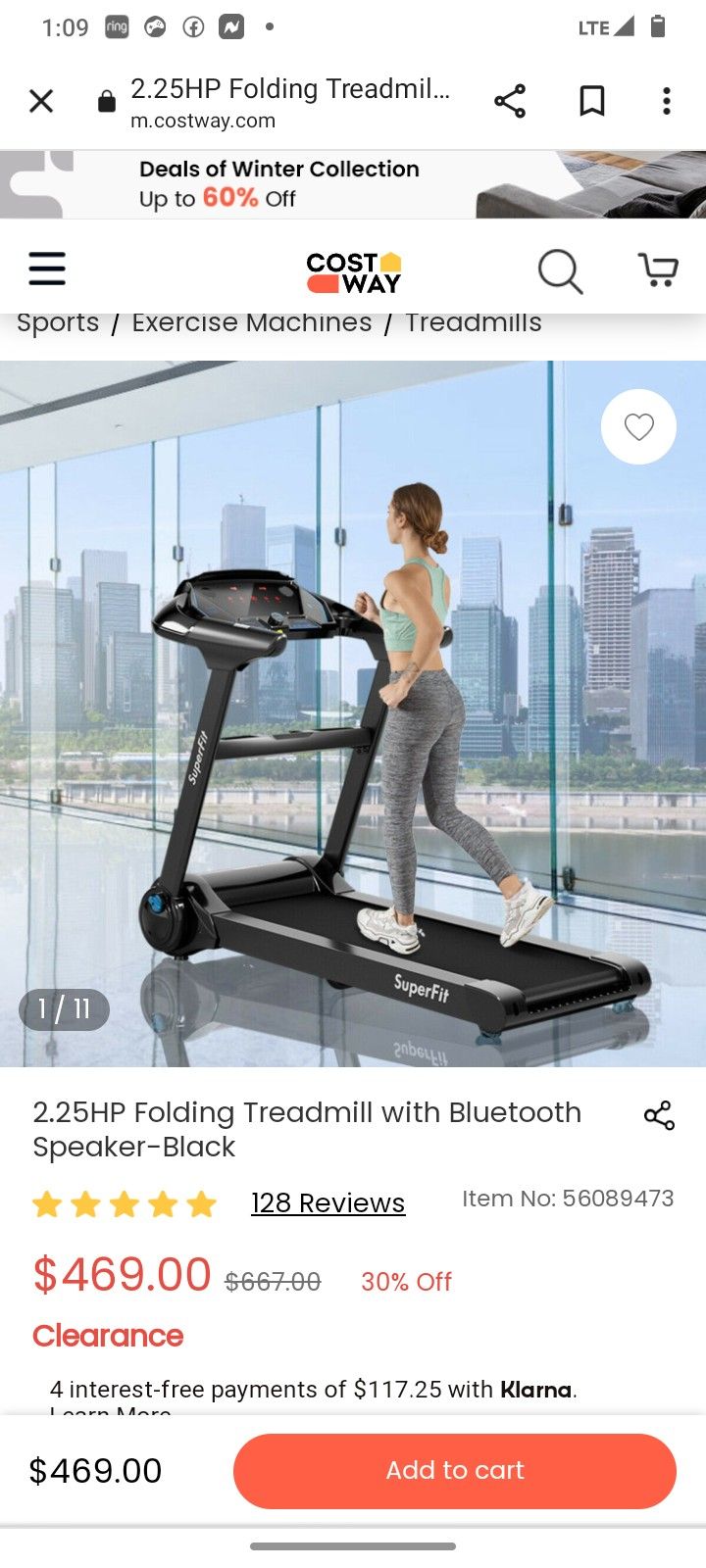 Folding Treadmill Capacity 265lb $400 New