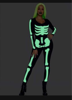 Brand New Halloween Women’s Glow in The Dark Skeleton Bodysuit Halloween Costume (Size = Small)