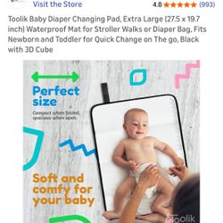 Portable Extra Large Waterproof Diaper Changing Pad (Black 3D Cube Design) Mat Fits Baby + Toddler