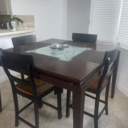 Wood/glass Bistro  Table & 6 Chairs 