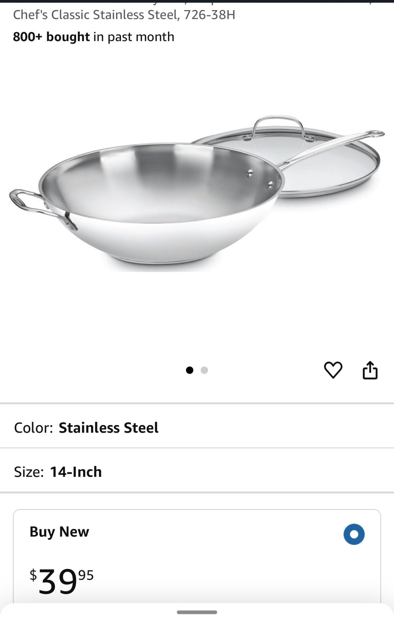 Cuisinart 14” Stir-Fried Pan W/Helper Handle And Cover.