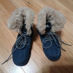 UGG Blue Suede Leather Boot W/ Fur Ankle Kids 10