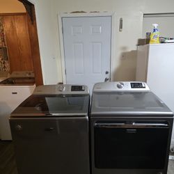 MAYTAG STAINLESS STEEL WASHER AND DRYER SET BOTH ELECTRIC XL CAPACITY 5.3 CU GOOD CONDITION HEAVY DUTY DELIVERY AVAILABLE FOR EXTRA FEE WE DO REPAIRS 
