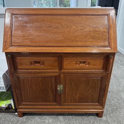 Solid Wood Antique Secretary Desk with Chair