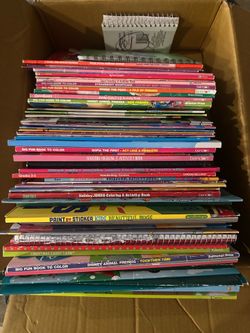 Coloring books, work books, and sticker books