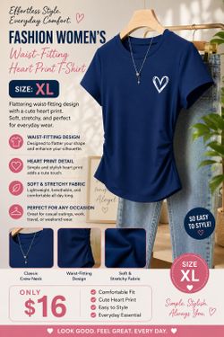 Women's Navy Heart Print T-Shirt Size XL
