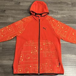 Puma Zippered Hooded Orange Sweater - Size XL