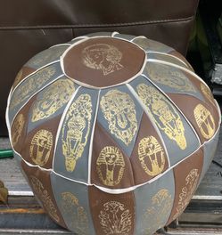 Moroccan Leather Pouf with Egyptian Motifs